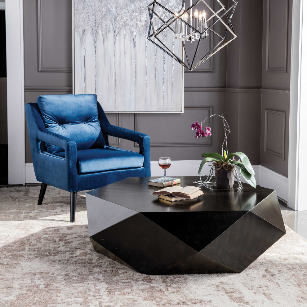 Faceted Large Round Wood Coffee Table  Modern Geometric Block Solid   Contemporary   Coffee Tables   by My Swanky Home  Houzz