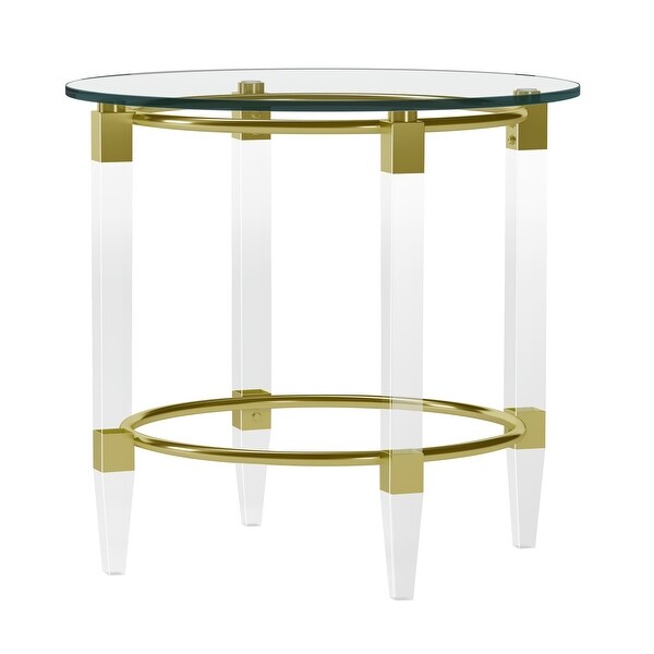 Round Glass Lamp Table with Acrylic Legs and Gold Plated Frame