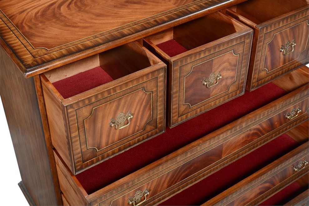 Chest of Drawers English Flame Mahogany Banded Inlay  Brass Hardware   Traditional   Accent Chests And Cabinets   by EuroLuxHome  Houzz