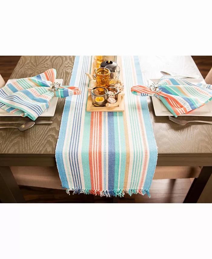 Design Imports Seashore Stripe Fringed Table Runner 13 X 72