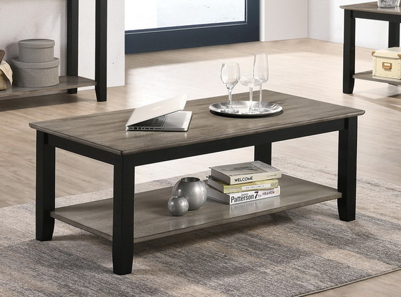 Coffee Table with Open Shelf in Dark Brown and Gre...