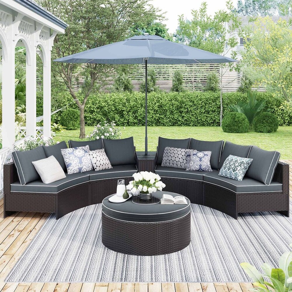 6 Pieces Patio Furniture Sets Outdoor Rattan Sectional Sofa