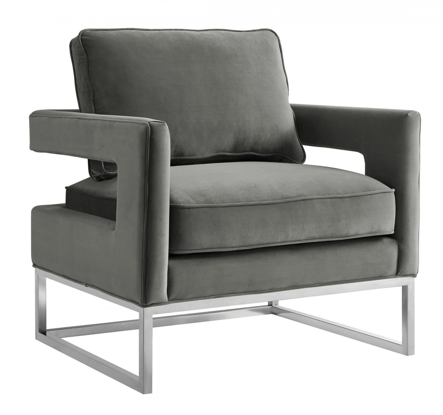 TOV Furniture Avery Grey Cushioned Velvet Chair - Silver Frame