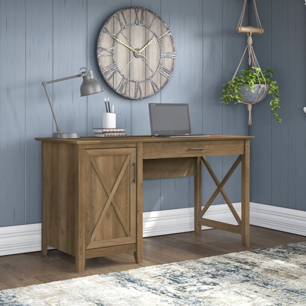 Bush Furniture Key West 54W Computer Desk with Keyboard Tray and Storage in Reclaimed Pine