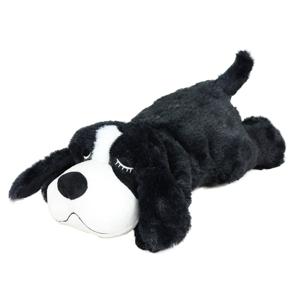 AIPINQI Doggy Heartbeat Stuffed Toy， Pet Anxiety Relief Sleep Aid Calming Toys， Black White