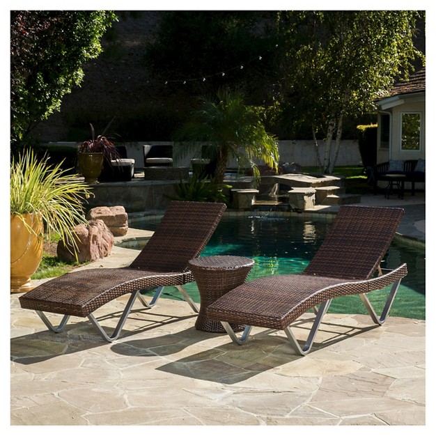 San Marco 3pc Wicker Patio Chaise Lounge Set Multi Brown Christopher Knight Home