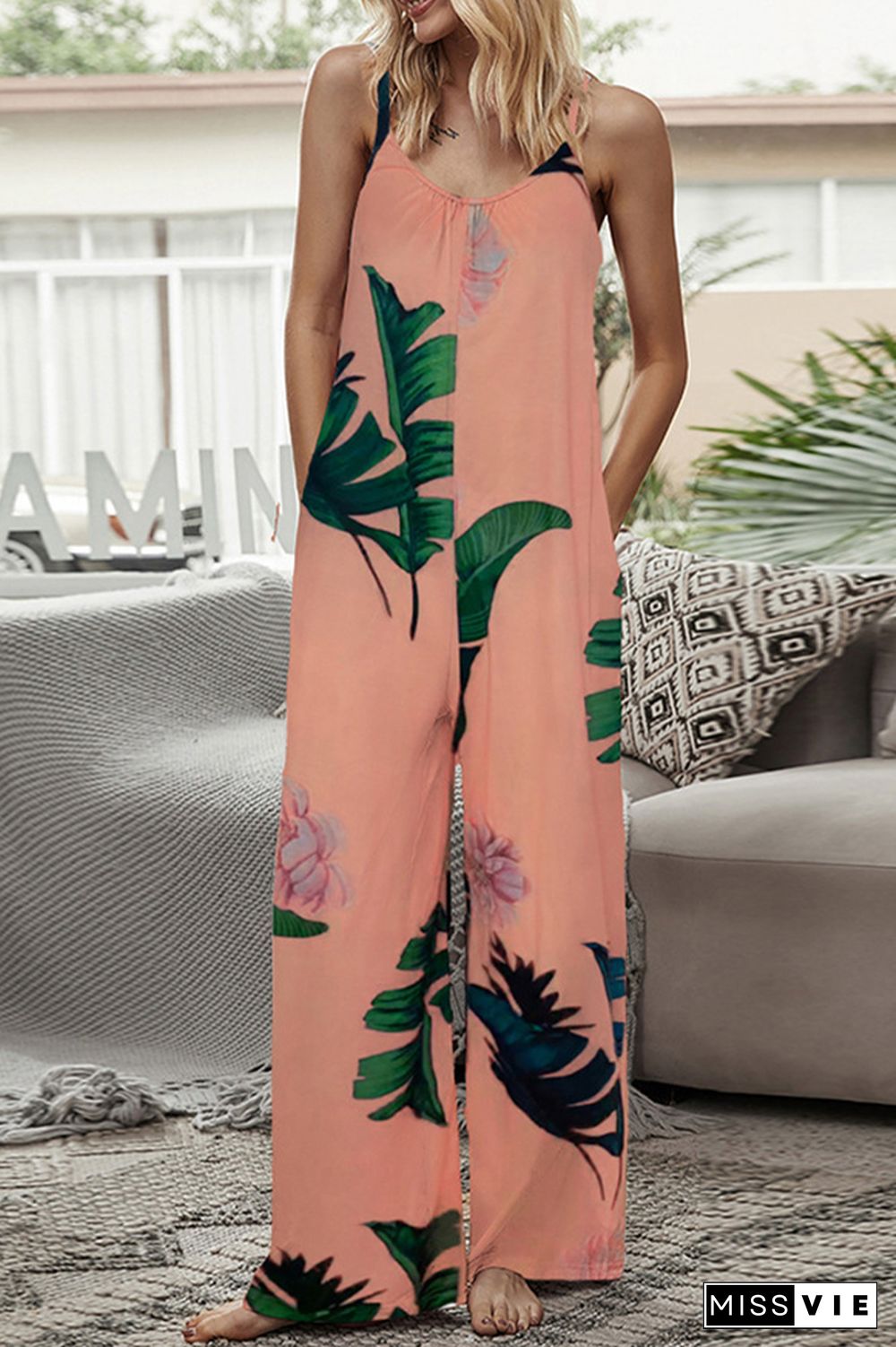 Print Long Pants Loose Jumpsuit Wholesale