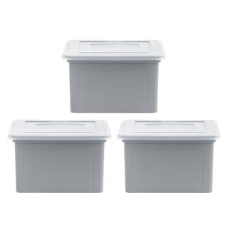 IRIS 8.5-Gal. Snap Tight Plastic File Organizer Storage Box Gray with Clear Lid 3 Pack 500166