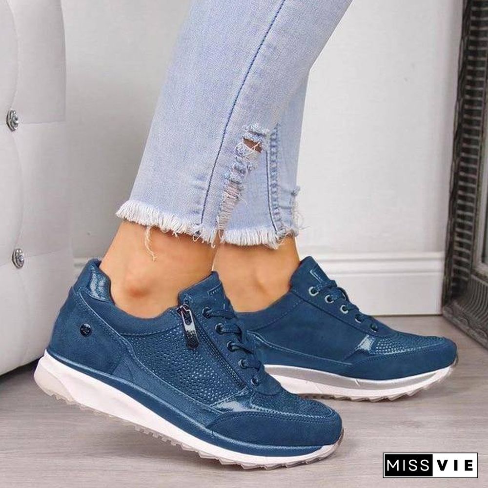 Women Casual Shoes New Fashion Wedge  Flat Shoes Zipper Lace Up Comfortable Ladies Sneakers Female Vulcanized Shoes