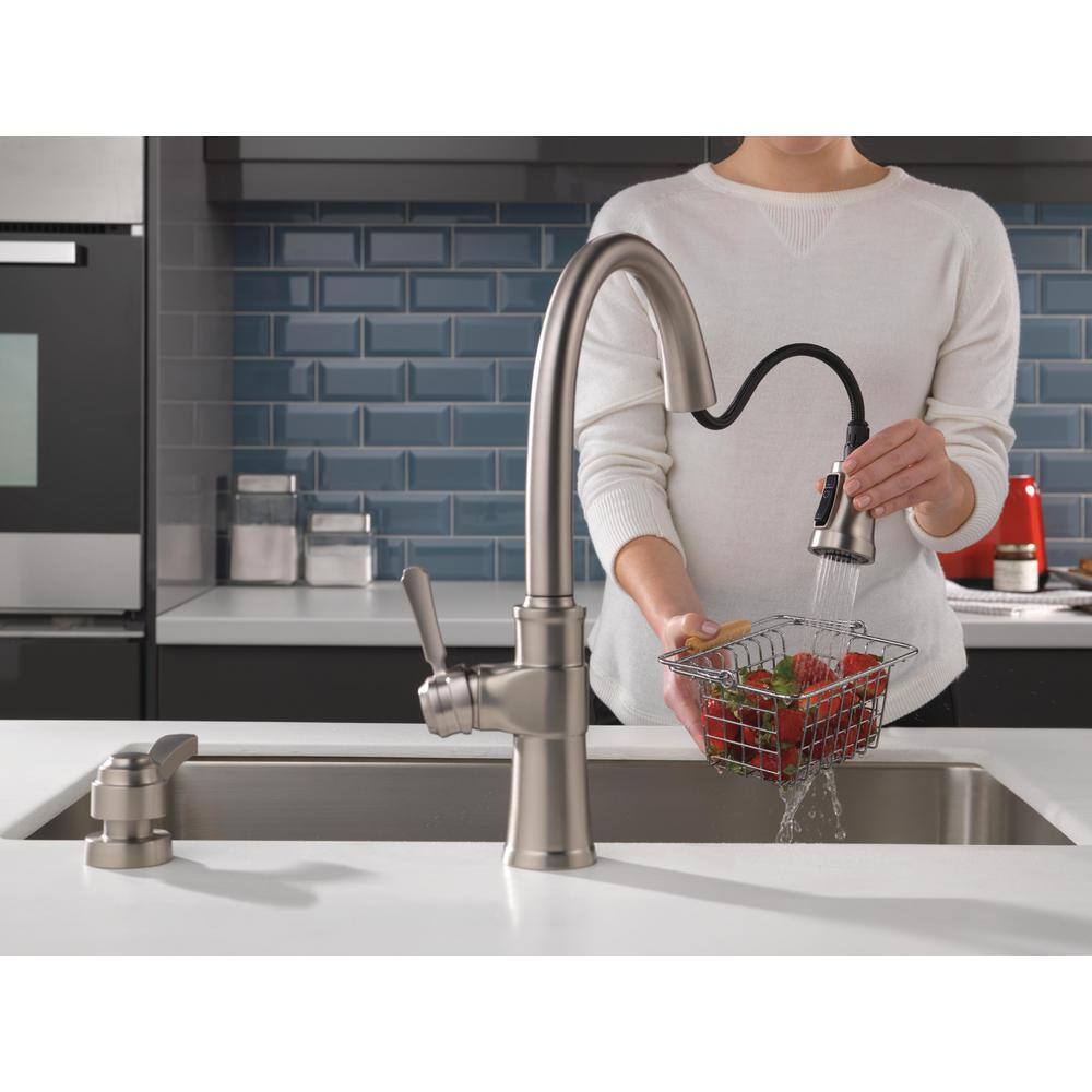 Delta Spargo Single-Handle Pull-Down Sprayer Kitchen Faucet with Shield Spray and Soap Dispenser in Spot Shield Stainless 19964Z-SPSD-DST