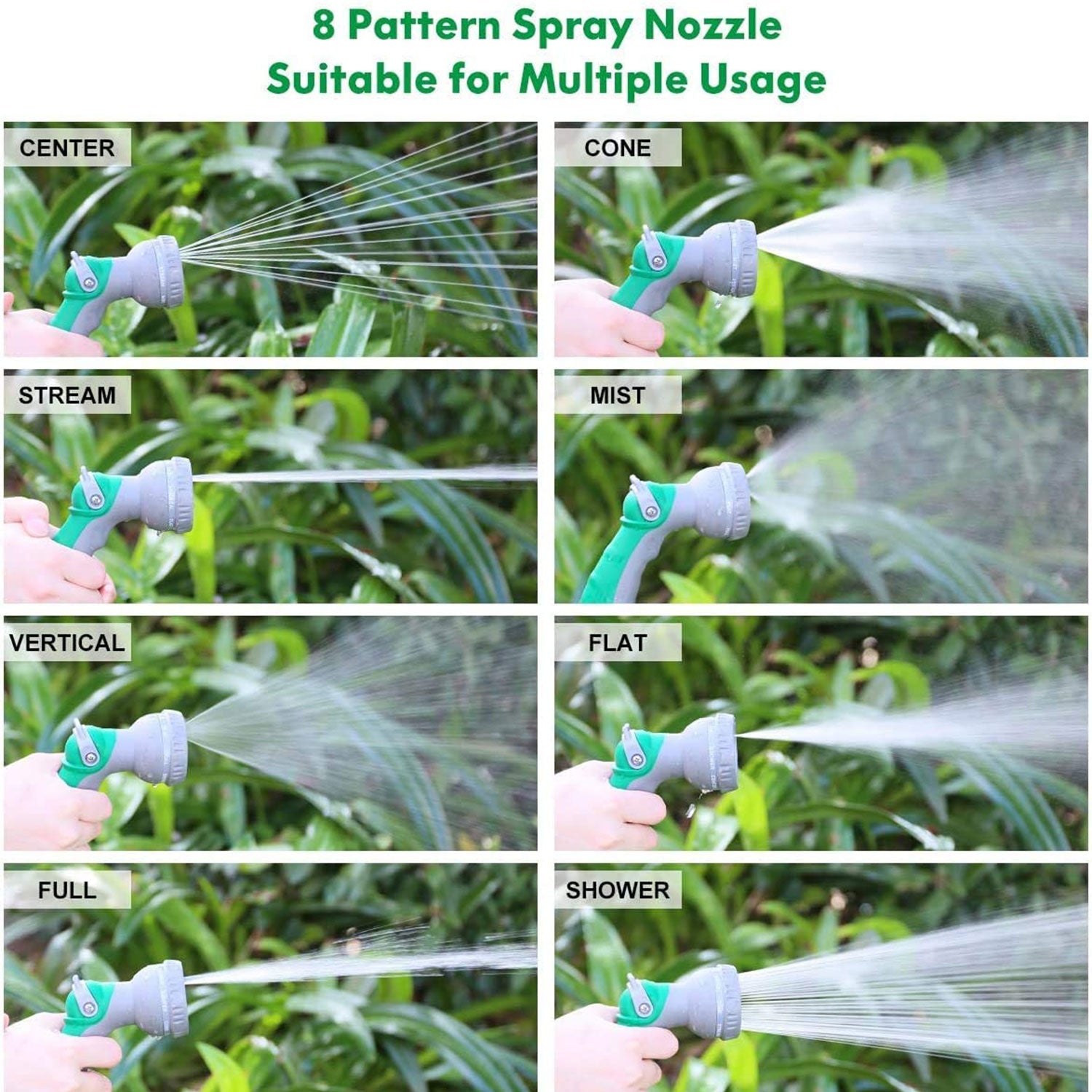 Garden Hose Nozzle with Thumb Control， Water Hose Nozzle Sprayer， Non-slip Handle Hose Nozzle， 8 Spray Patterns， with Smart Throttle， GRAY GREEN