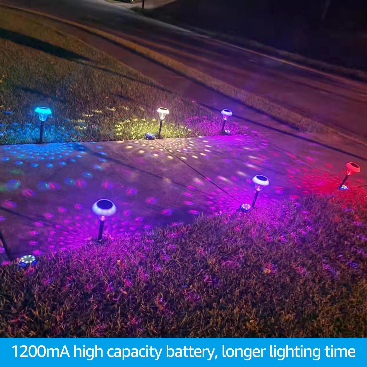 LEONLITE 8 Pack Solar Pathway Lights, Decorative Colorful Garden Light, 1200mA Battery Solar Path Lights, Solar Powered Garden Lights