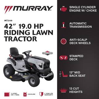 Murray MT200 42 in. 19.0 HP 540cc EX1900 Series Briggs and Stratton Engine Automatic Gas Riding Lawn Tractor Mower MYT4219000