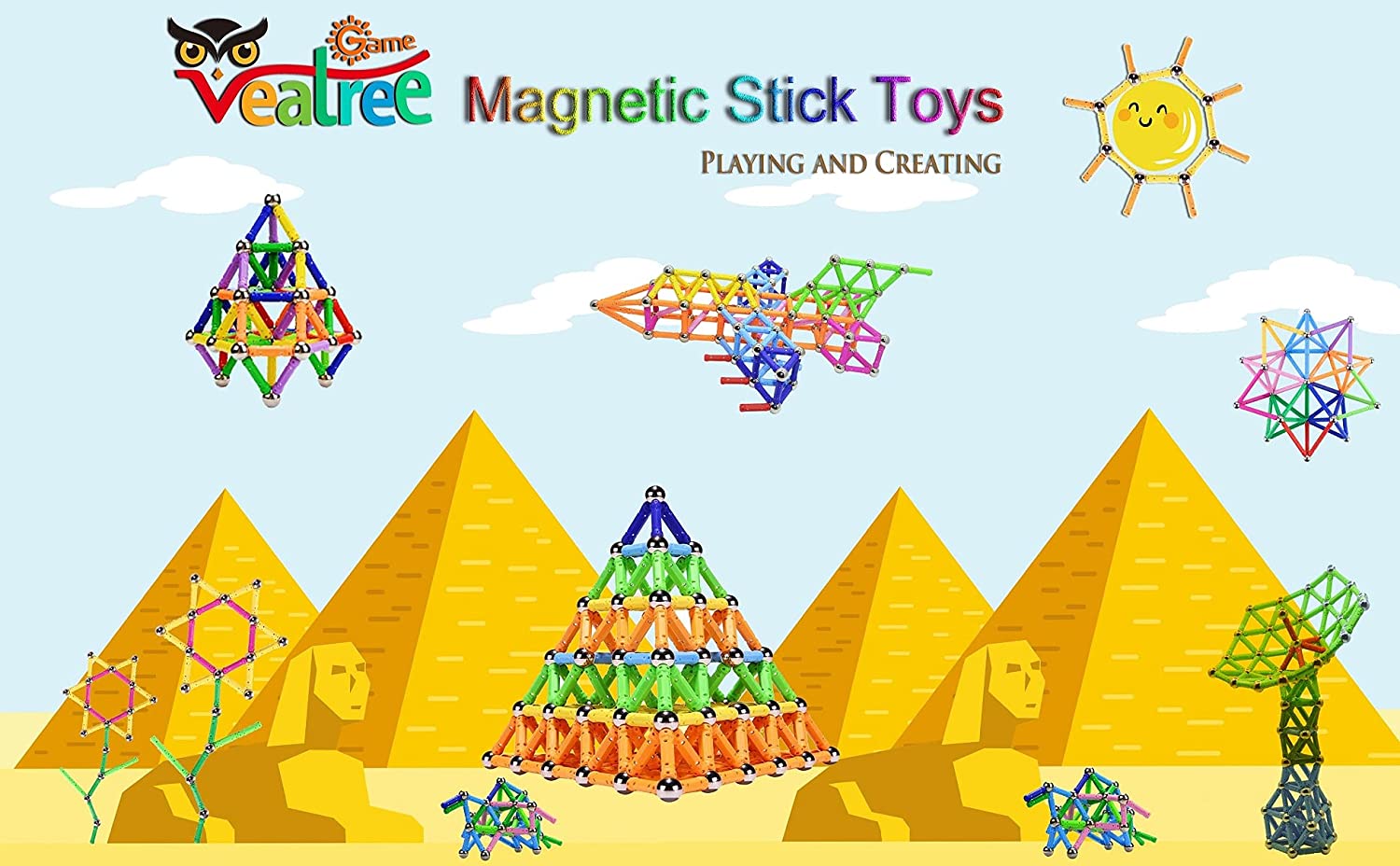 Veatree 160 Pcs Magnetic Building Sticks Blocks Toys， Magnet Educational Toys