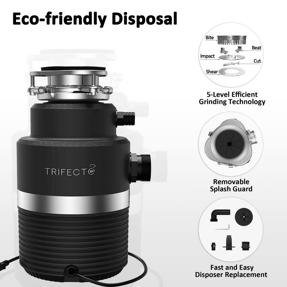 Trifecte Scrapper 1 HP Continuous Feed Black Garbage Disposal with Sound Reduction and Power Cord Kit TRI-MCD17-T7