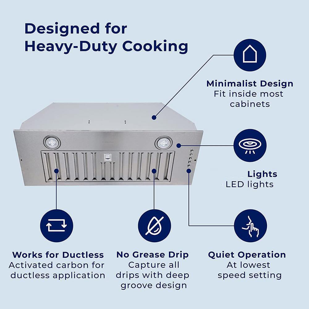 Flynama 30 in 600 CFM Convertible BuiltIn Insert Convertible Fan Range Hood in Sliver