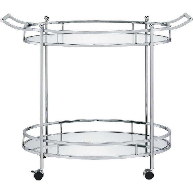 Serving Cart with Tubular Frame and 2 Tier Glass Shelves， Chrome