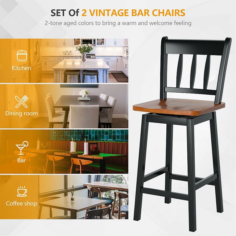 24.5 Inches Set of 2 Swivel Bar Stools with 360▲ Swiveling