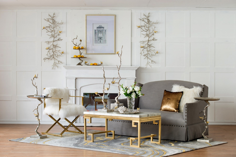 28 quotAluminum Silver Branch Accent Table With Gold Birds   Rustic   Console Tables   by GwG Outlet  Houzz