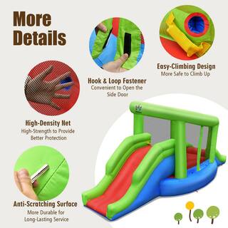 Gymax Inflatable Snail Bounce House Dual Slide Basketball Game with 480-Watt Blower GYM06910