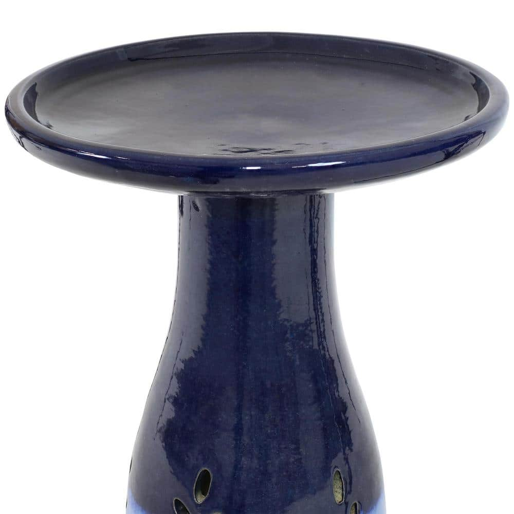 Sunnydaze Decor Classic Dark Blue Ceramic Outdoor Bird Bath， UV/Frost Resistant AP-398