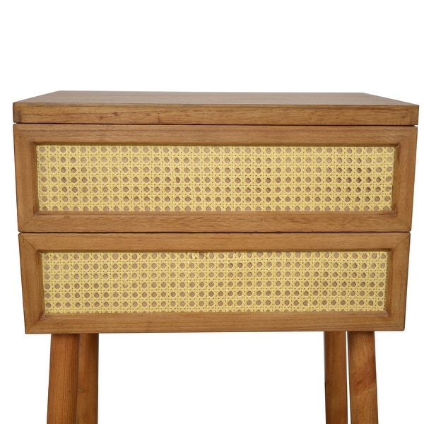 Trenton 2 Drawer Wood and Rattan Side Table