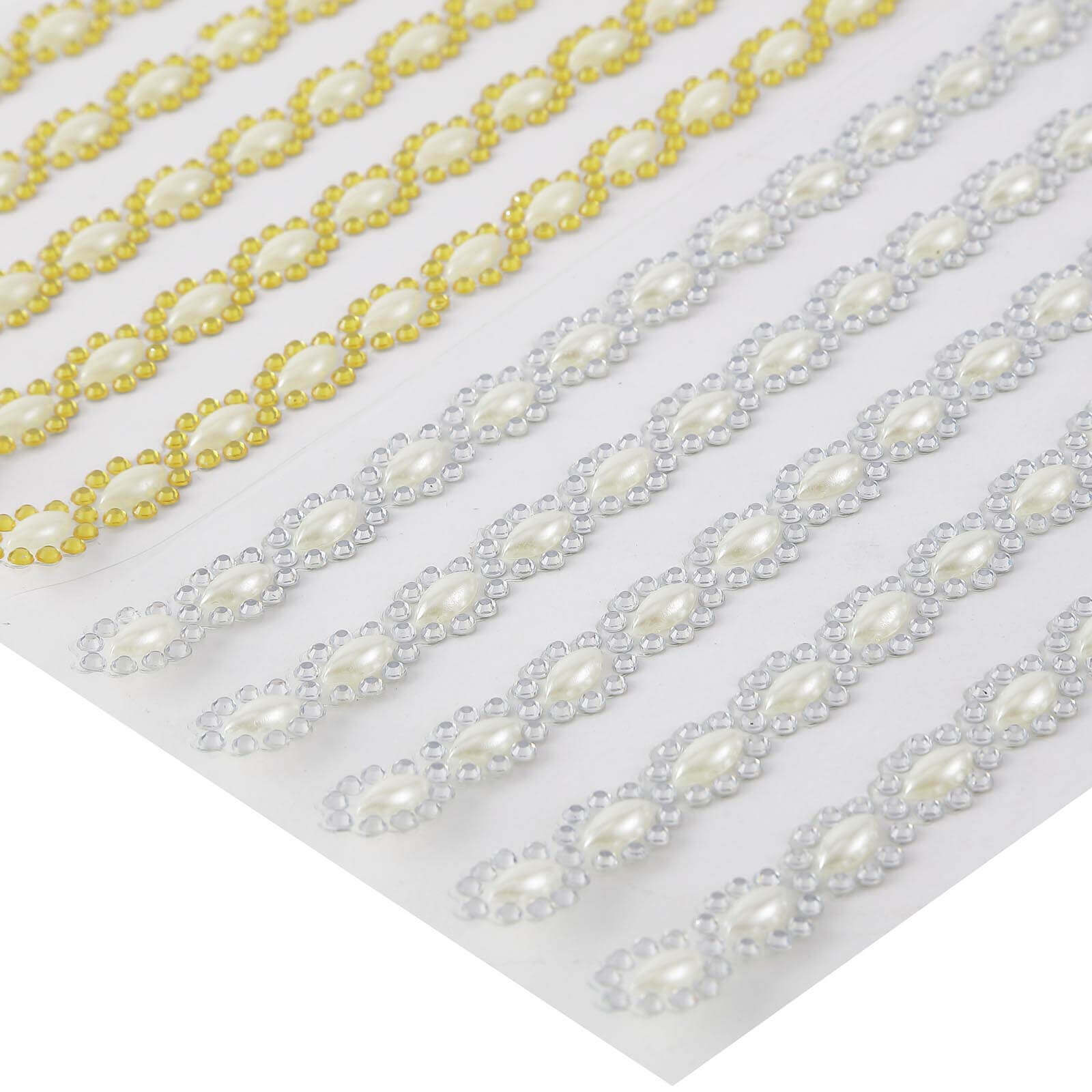 5 Strips Stick on Rhinestone Gems - Oval Self Adhesive Diamond Rhinestone Stickers - Silver