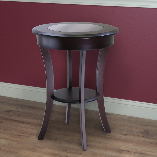 Cassie Round Accent Table With Glass Cappuccino Winsome