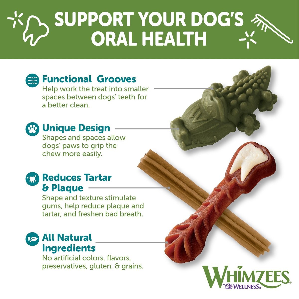 WHIMZEES Natural Dental Chews Large Breed Value Box Dog Treats， 24 count