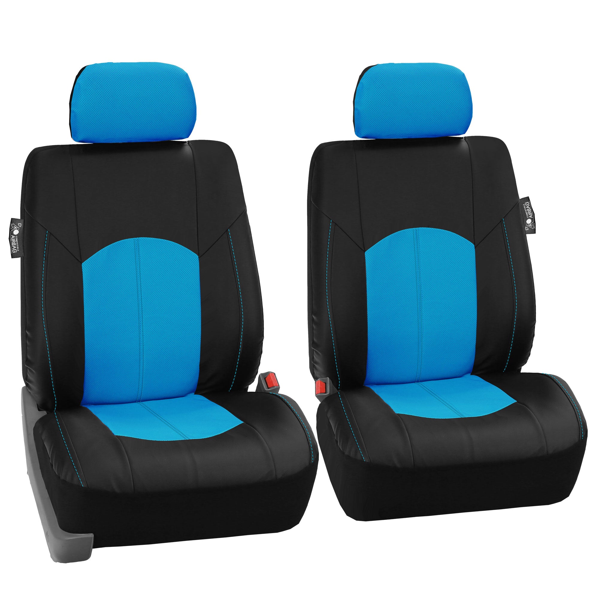 FH Group， Blue Black Deluxe Leather Seat Covers Full Set w/ Free Air Freshener， Airbag Compatible / Split Bench Covers