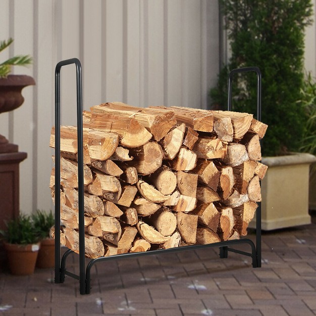 Costway 4 Feet Outdoor Steel Firewood Storage Rack Wood Storage Holder For Fireplace Black