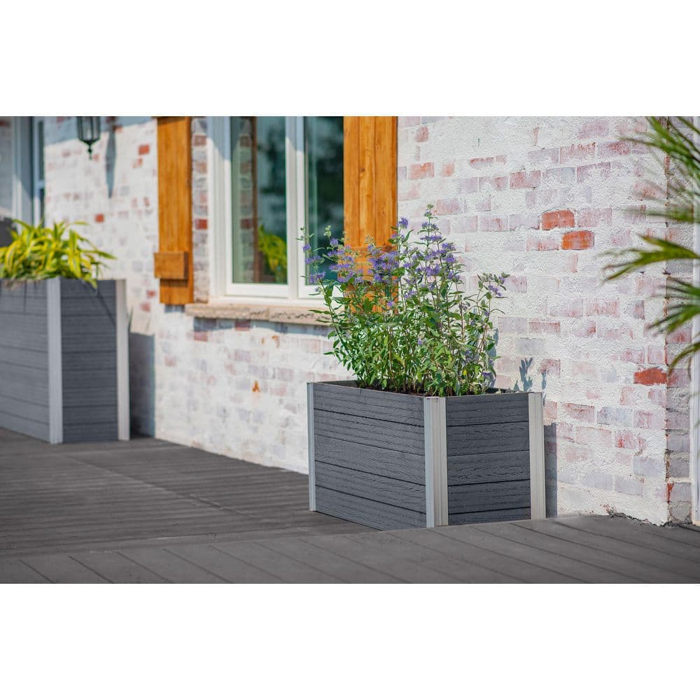 VITA Urbana 39quotL x 16quotW x 18quotH Small Vinyl Parklette Planter Slate Gray VT17612 VT17612