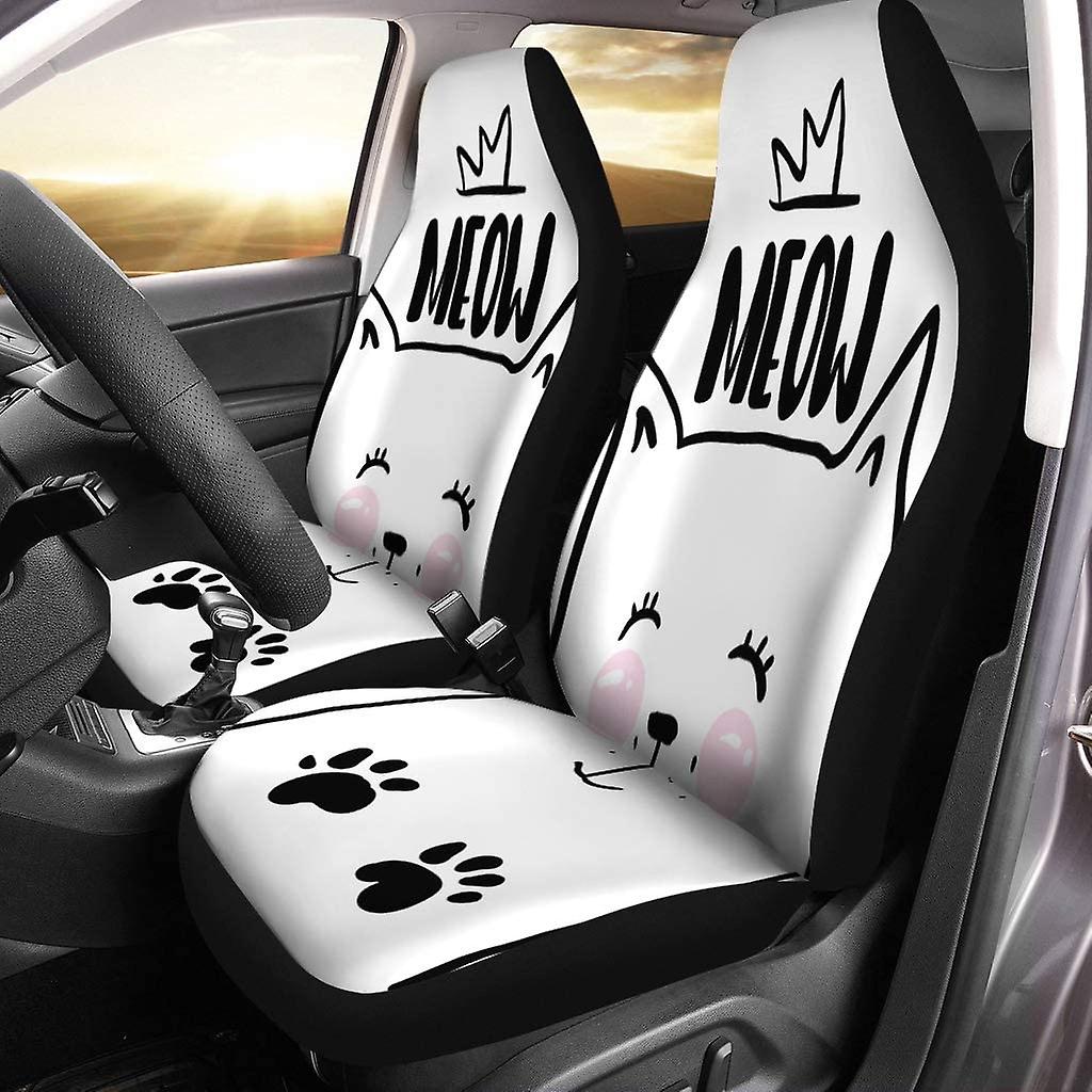 Set Of 2 Car Seat Covers Meow Cartoon Black Cat Universal Auto Front Seats Protector Fits For Car，suv Sedan，truck D---46562