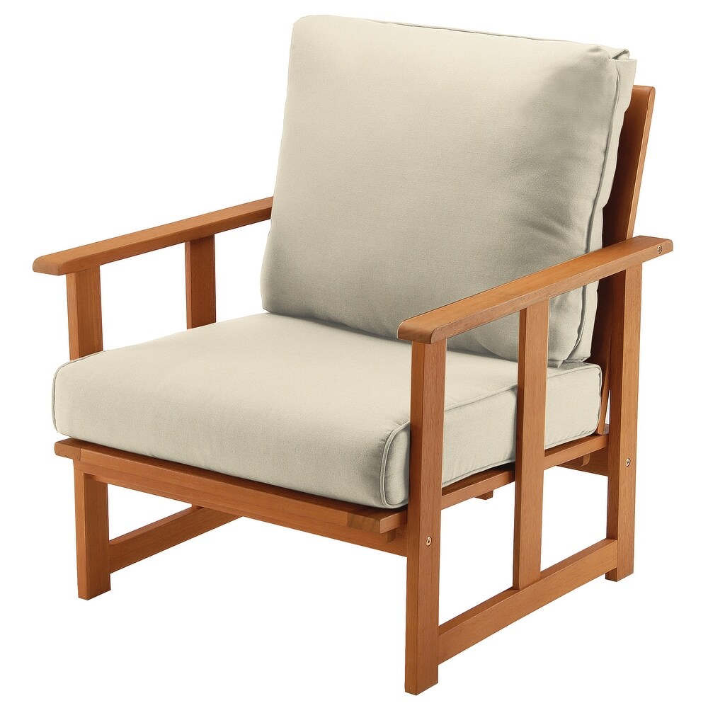 Eucalyptus Grandis Wood Cushioned Club Chair  Beige   31 in