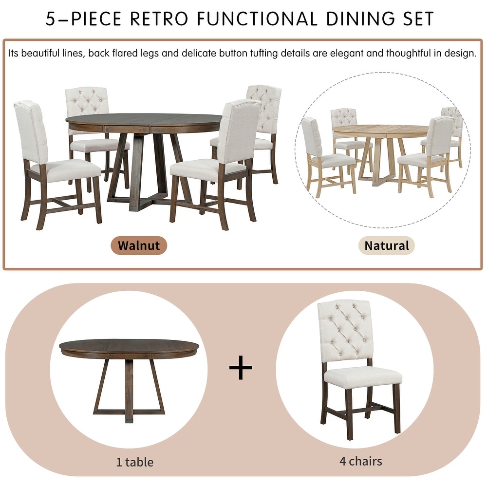 5 Piece Retro Functional Dining Set  Round Table with a 16\