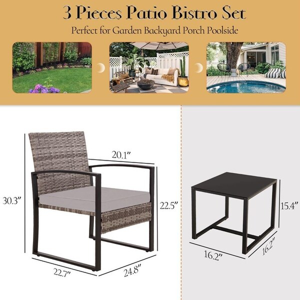 3Piece Wicker Bistro Set，Outdoor Patio chairs and Coffee Table