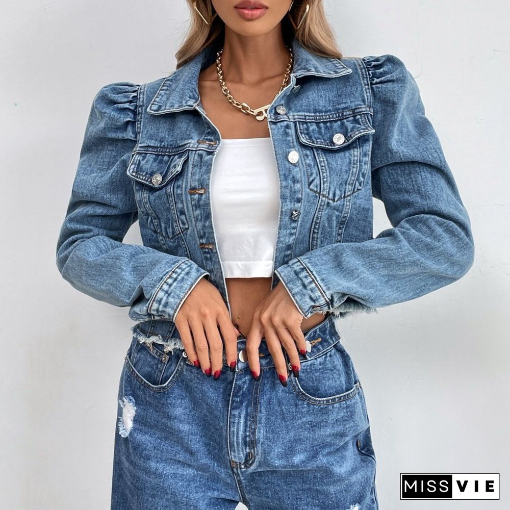 Fashion Lapel Jeans Casual Short Coat Autumn and Winter