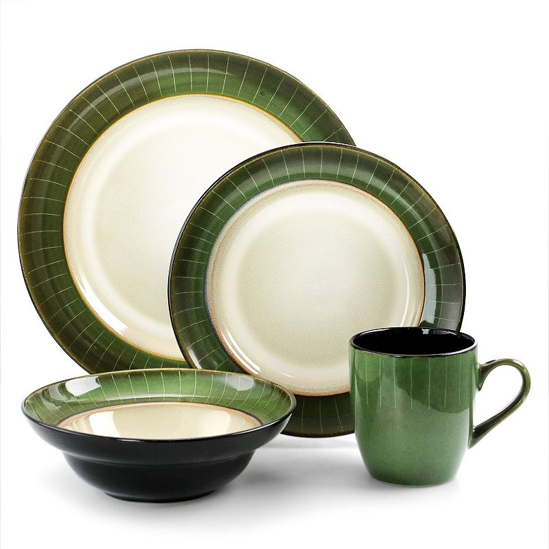 Elama Grand Jade 16 Piece Luxurious Stoneware Dinnerware with Complete Setting for 4， 16pc