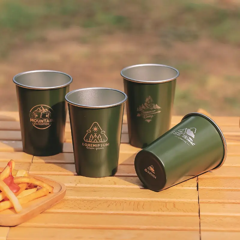 350ml 304 Single Wall Stainless Steel Outdoor Camping Cup Premium Water Coffee Cup Reusable Stackable Cup