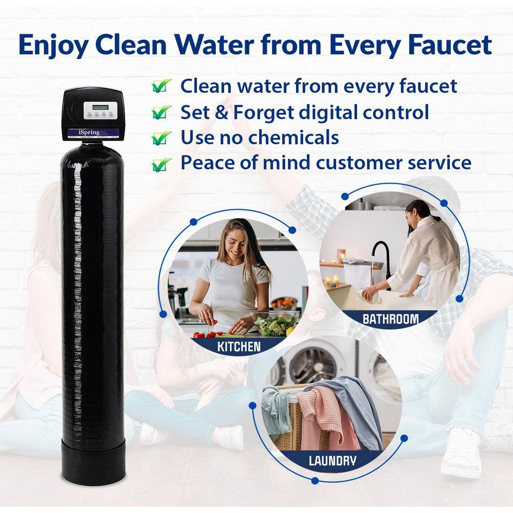 ISPRING Iron Manganese and Hydrogen Sulfide Water Filtration System Whole House Set and Forget Last up to 10 Years WCFM500K