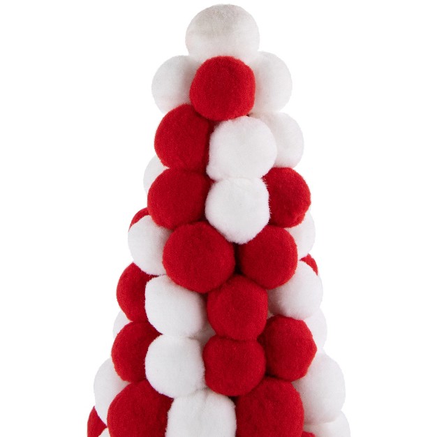 White And Red Pom Pom Tree Christmas Table Decoration