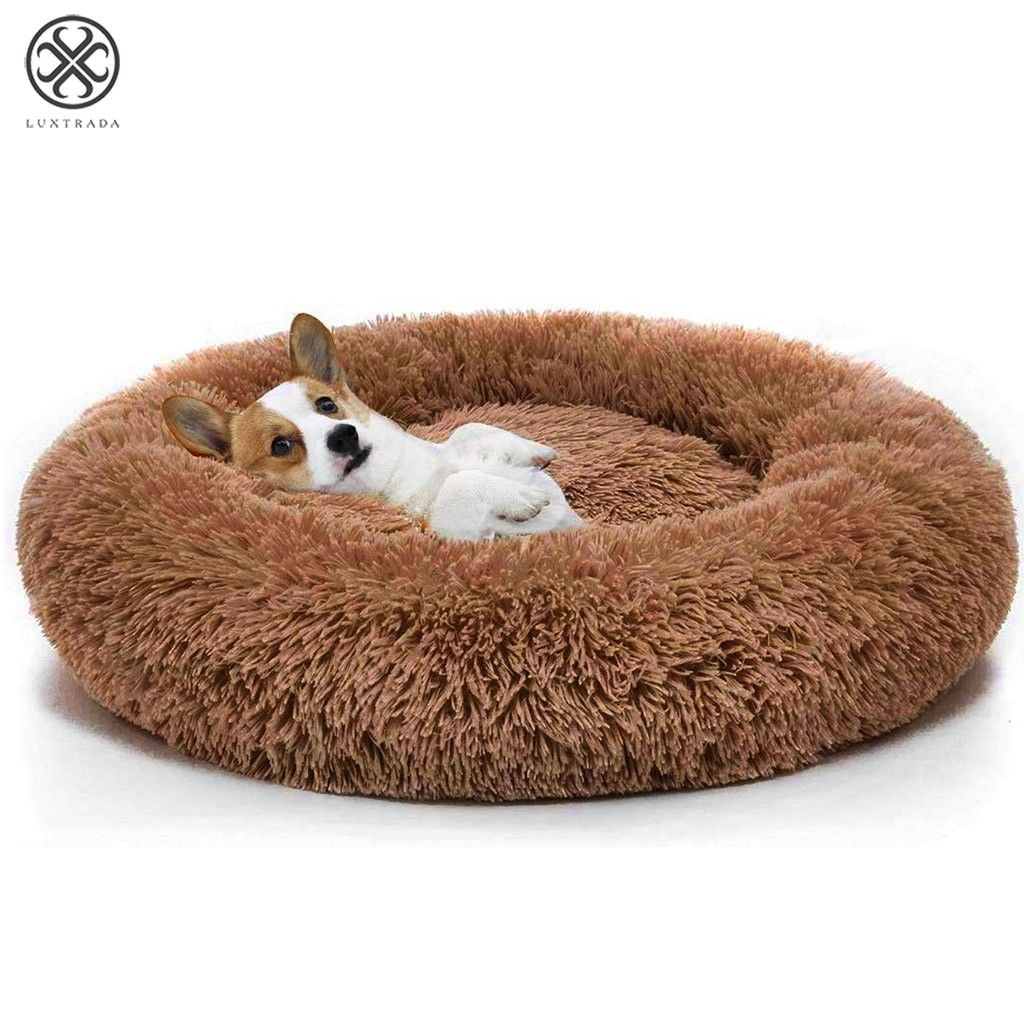 Luxtrada Original Cat and Dog Bed Luxury Shag Fur Donut Cuddler Round Donut Dog Beds Indoor Pillow Cuddler for Medium Small Dogs (XL，Brown)