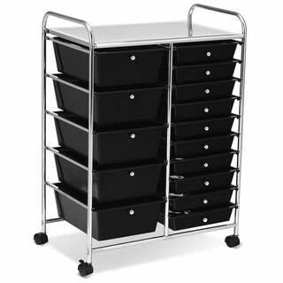 Costway 15-Drawer 4-Wheeled Rolling Storage Cart Tools Scrapbook Paper Office School Organizer in Black HW53825BK