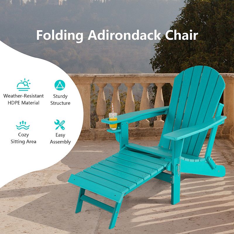 Patio All-Weather Folding Adirondack Chair with Pull-Out Ottoman