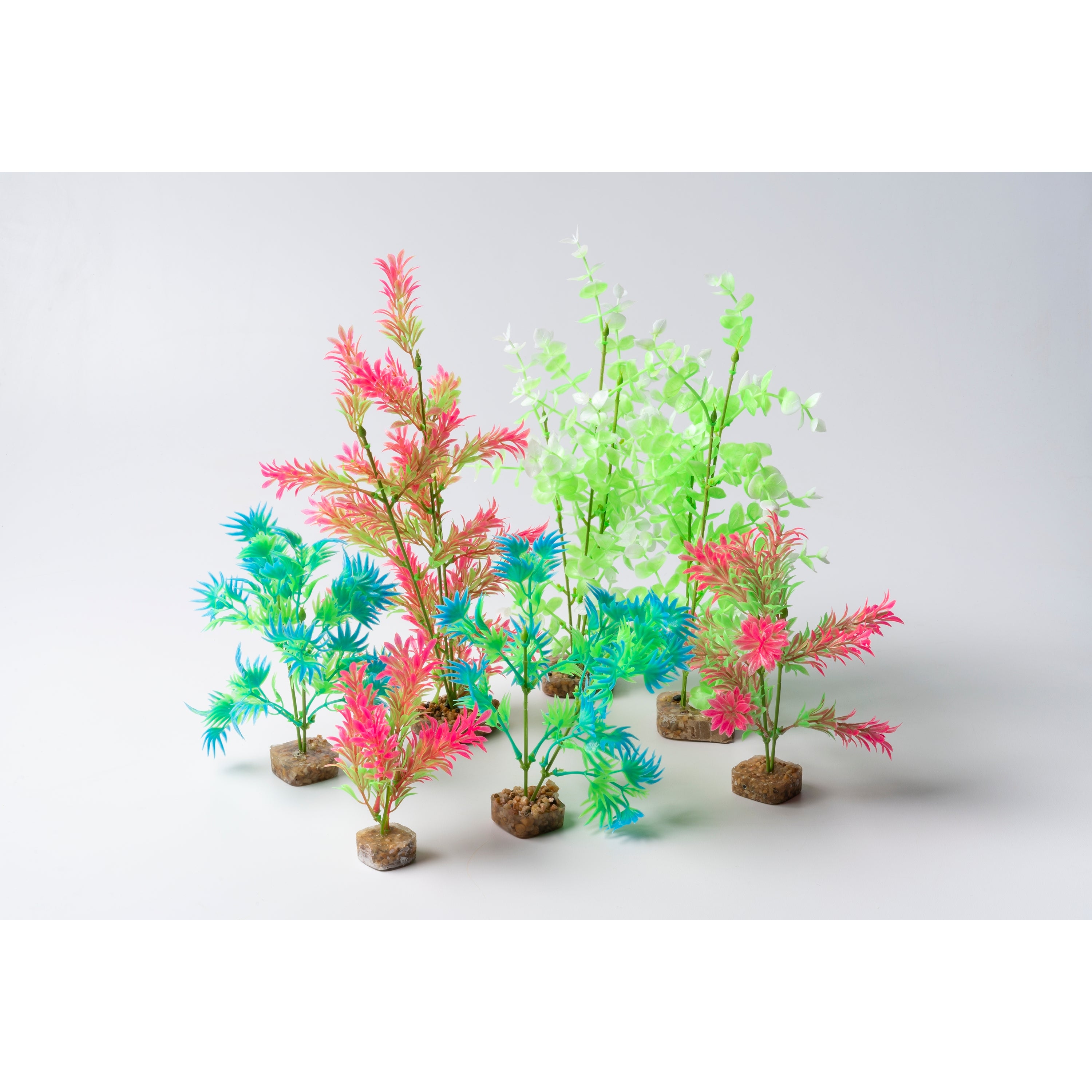 GloFish Plant Aquarium Décor， Green and Pink Large， Fluorescent Under Blue LED Light