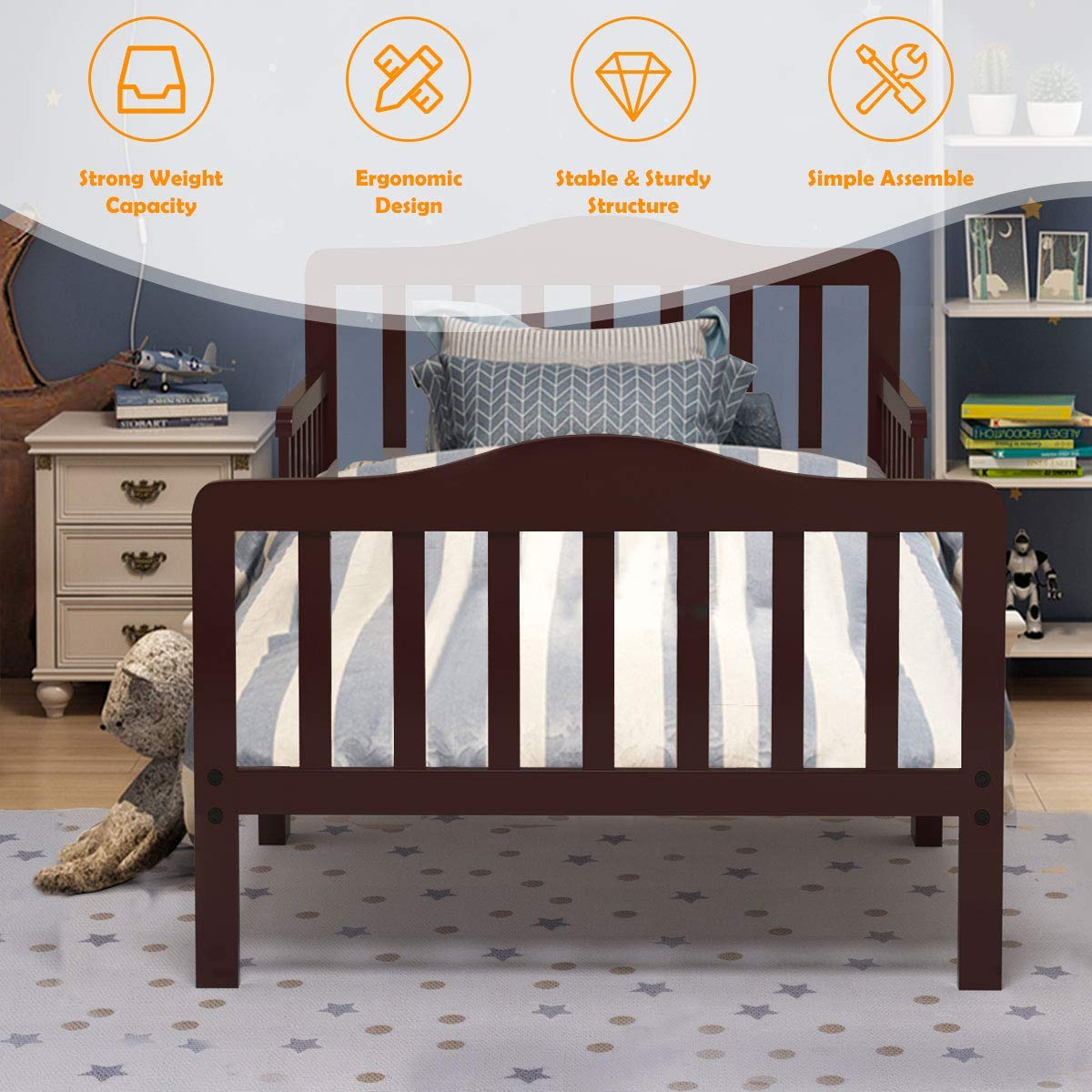 Costzon Toddler Bed, Classic Rubber Wood Kids Bed Frame