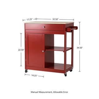 Glitzhome 34.25 in.H Red Wooden Basic Kitchen Island with 1 Drawer+1 Door+2 Tier 2000800009