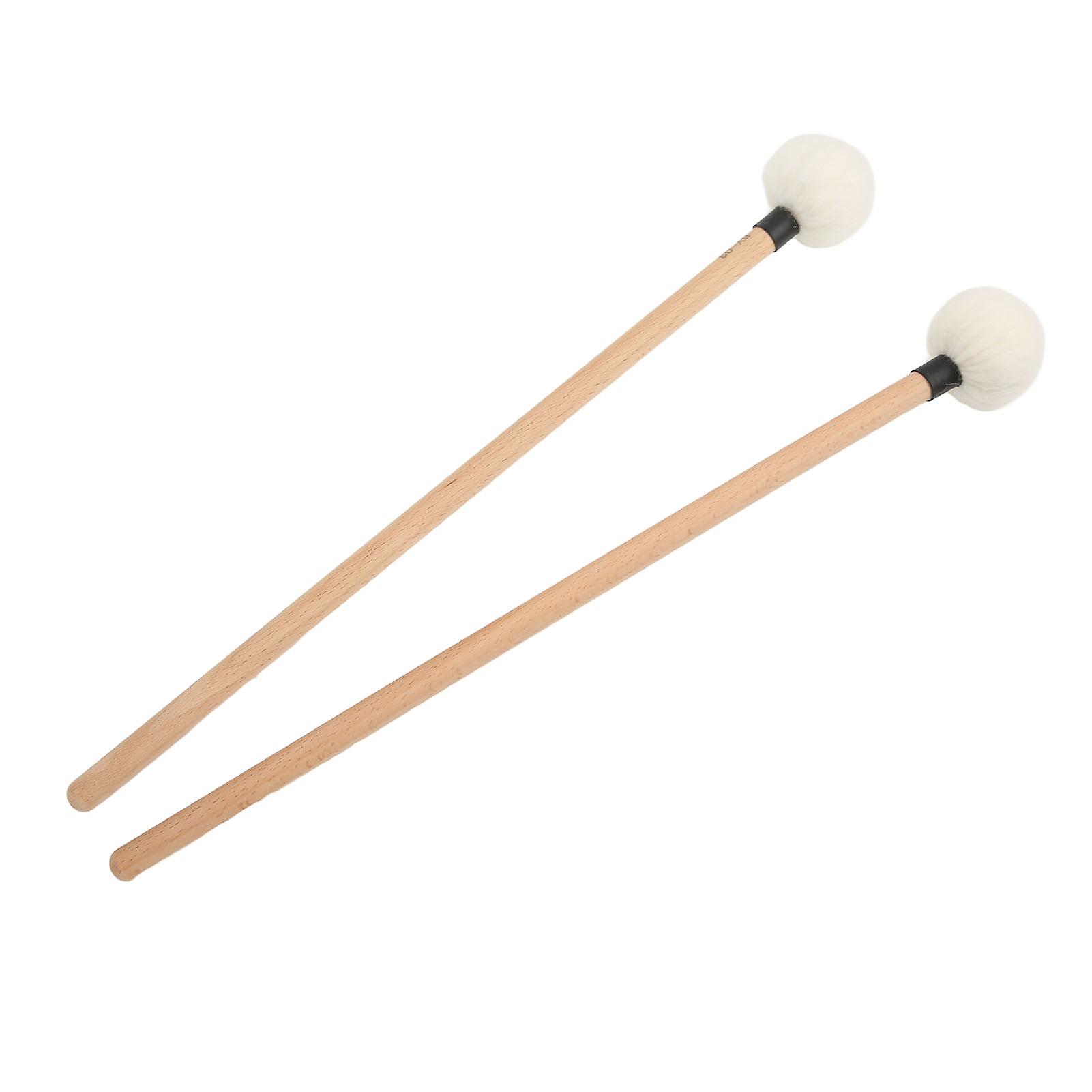 2pcs Drum Mallet Felt Head Wooden Handle Non Slip Instrument Accessory Set Kit For Playingblack