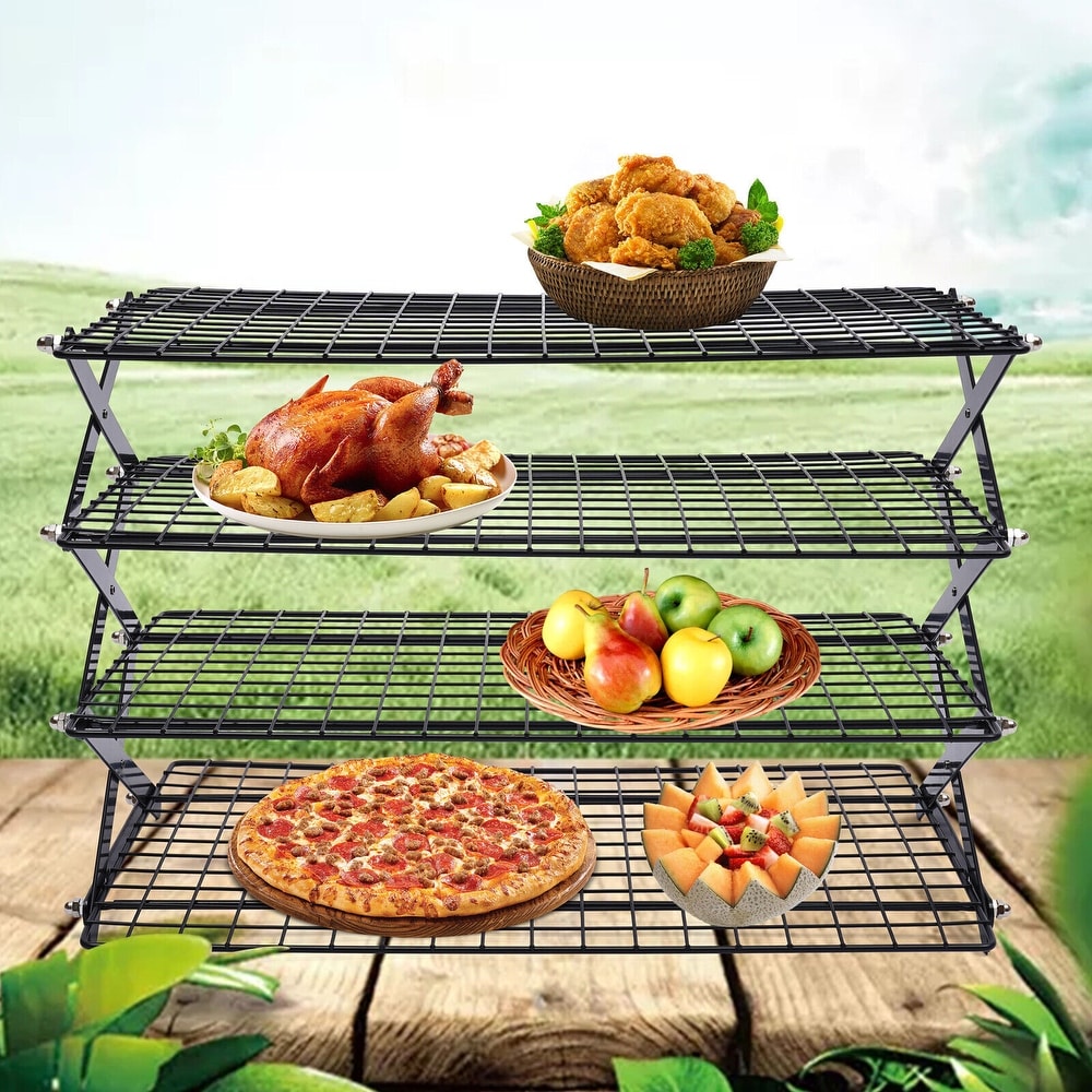 4 Tiers Collapsible Cooking Rib Rack for Grilling   Barbecuing