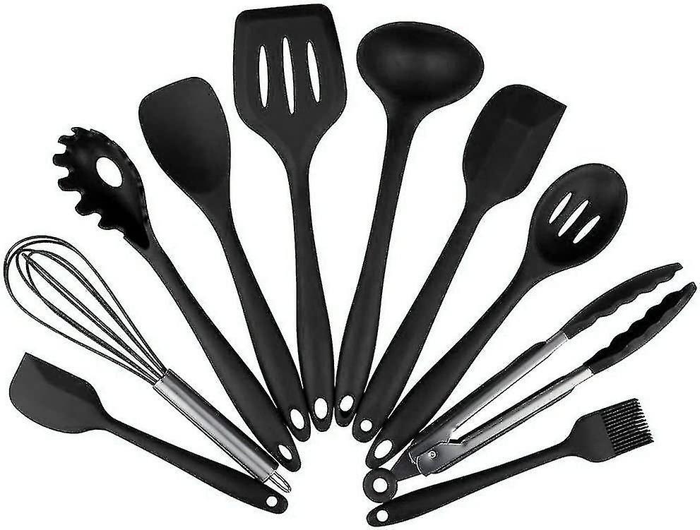 10 Piece Silicone Cooking Utensils Set - 446f Heat Resistant，kitchen Utensil Gadgets Tools Set For N